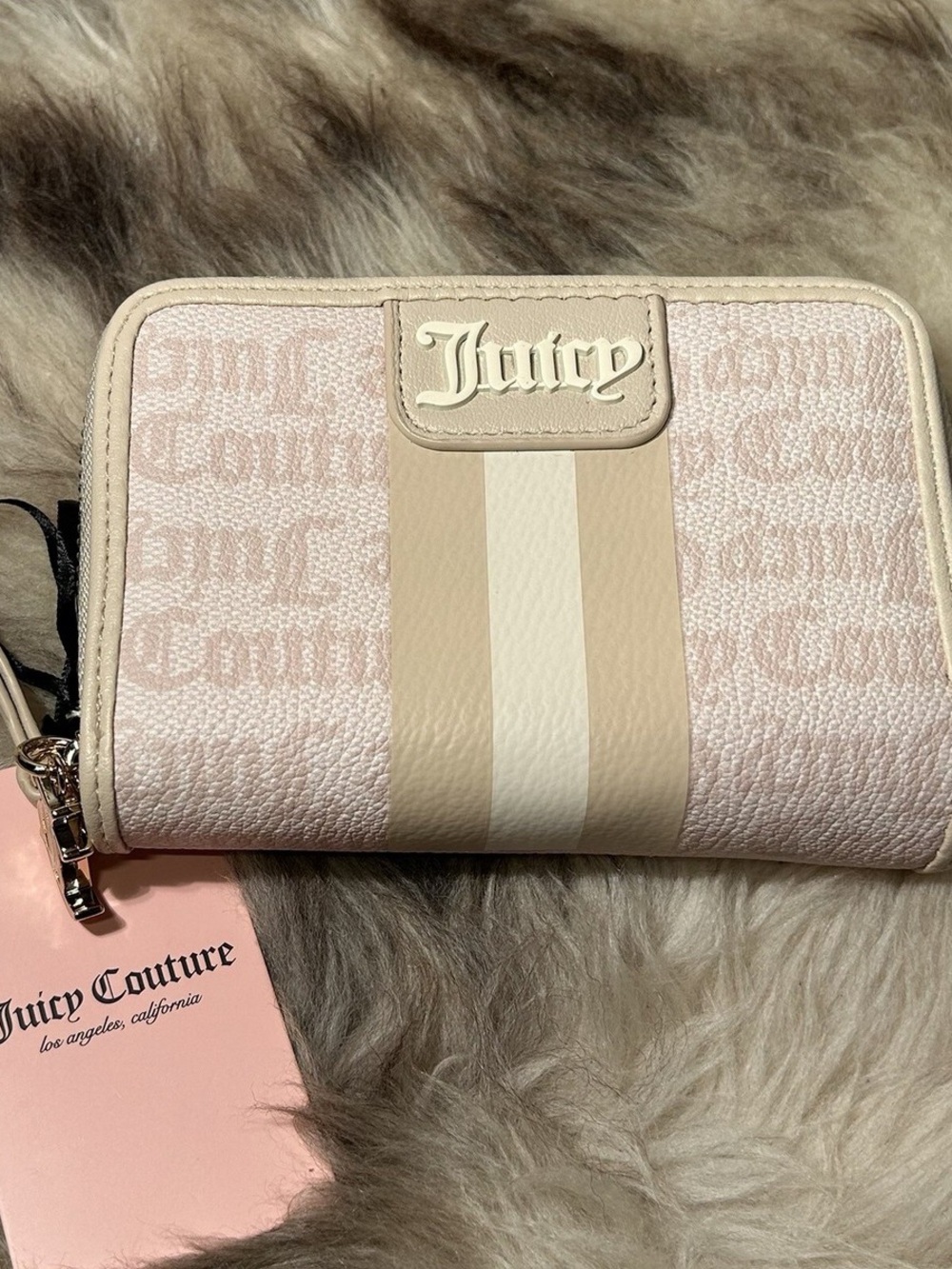Juicy Couture Blush Beige Stripe Zip Wallet
